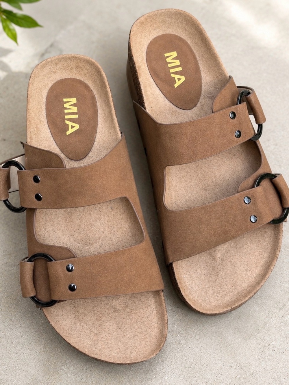 Mia Shoes Brown Double-Buckle Slide Sandals